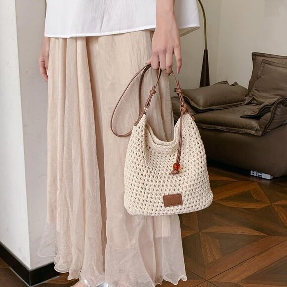 Lightweight Cotton Crochet Tote Bag with Adjustable Strap - Perfect for Travel - Picture 5 of 7